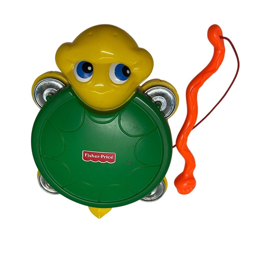 Vintage 1999 Fisher-Price Green Musical Turtle  Snake Tambourine Drum